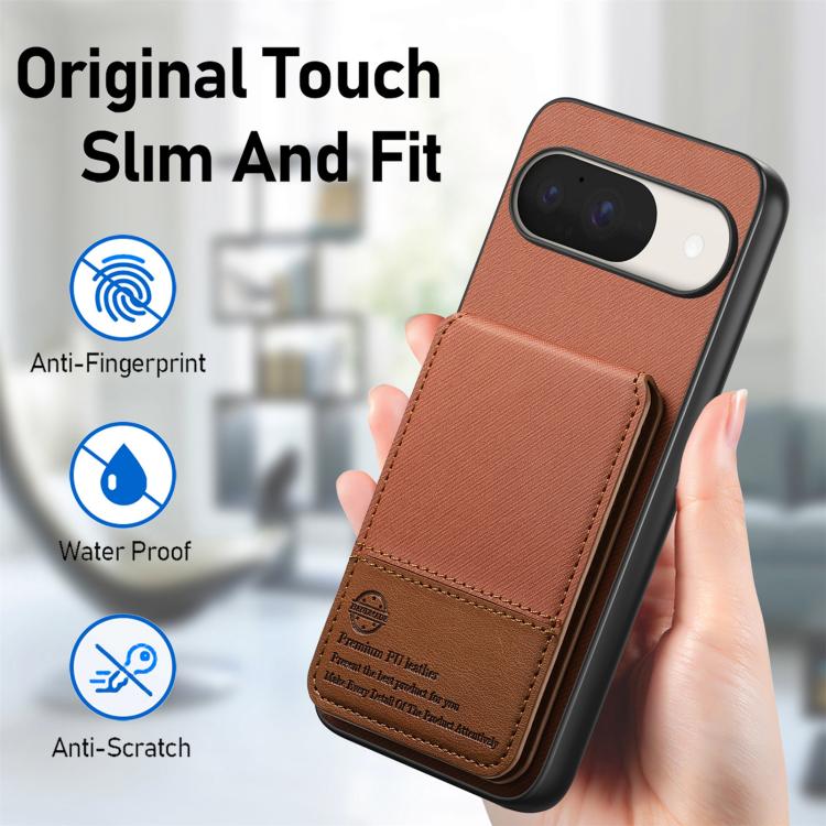 For Google Pixel 9 / 9 Pro Twill Fabric Leather Vertical Flip RFID Card Bag Phone Case