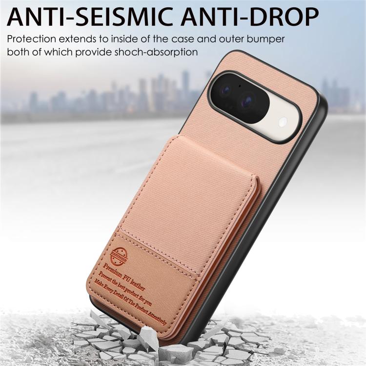 For Google Pixel 9 / 9 Pro Twill Fabric Leather Vertical Flip RFID Card Bag Phone Case