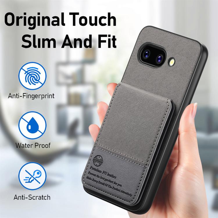 For Google Pixel 9a Twill Fabric Leather Vertical Flip RFID Card Bag Phone Case
