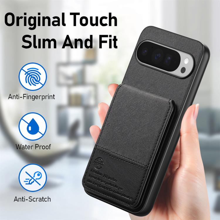 For Google Pixel 9 Pro XL Twill Fabric Leather Vertical Flip RFID Card Bag Phone Case