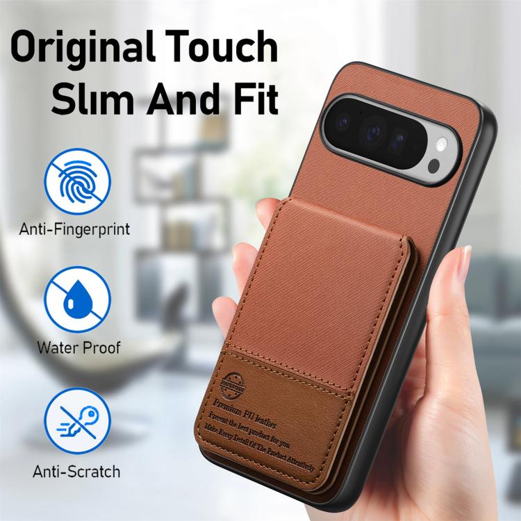 For Google Pixel 9 Pro XL Twill Fabric Leather Vertical Flip RFID Card Bag Phone Case