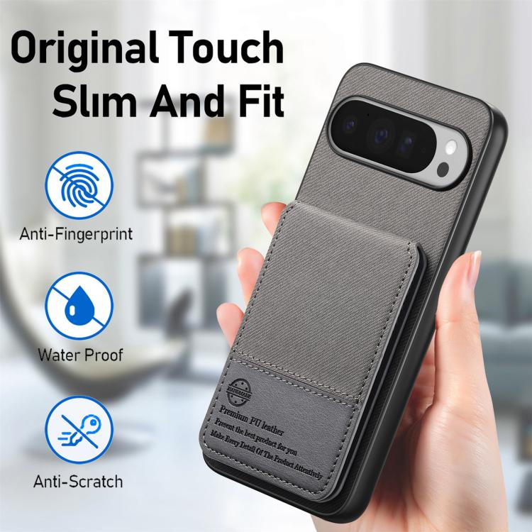 For Google Pixel 10 Pro XL Twill Fabric Leather Vertical Flip RFID Card Bag Phone Case