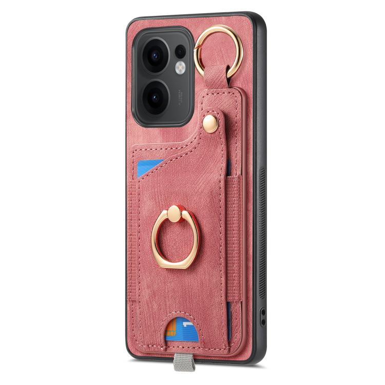 For OPPO Reno13 F Retro Skin-feel Ring Card Bag Phone Case with Hang Loop