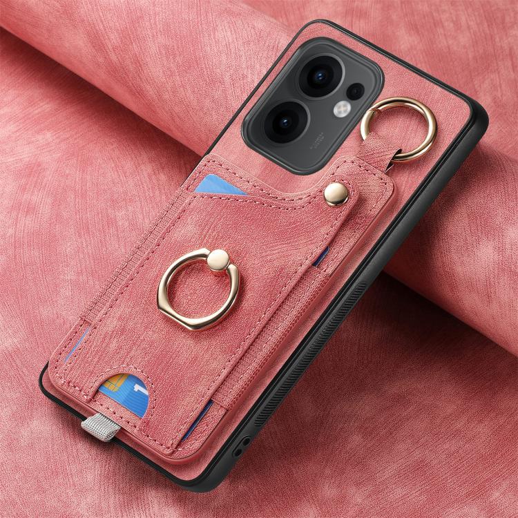 For OPPO Reno13 F Retro Skin-feel Ring Card Bag Phone Case with Hang Loop