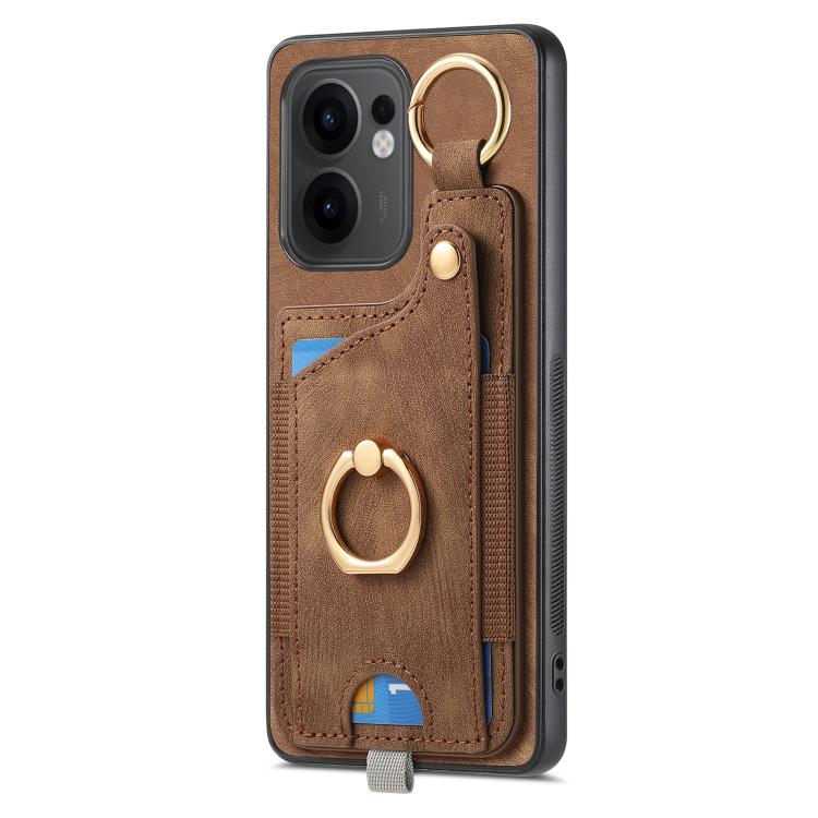 For OPPO Reno13 F Retro Skin-feel Ring Card Bag Phone Case with Hang Loop
