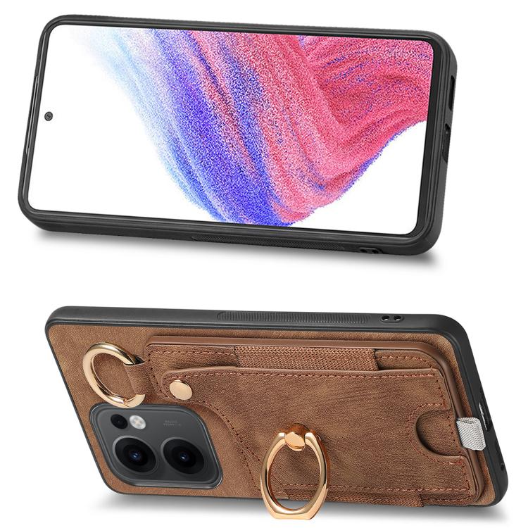 For OPPO Reno13 F Retro Skin-feel Ring Card Bag Phone Case with Hang Loop
