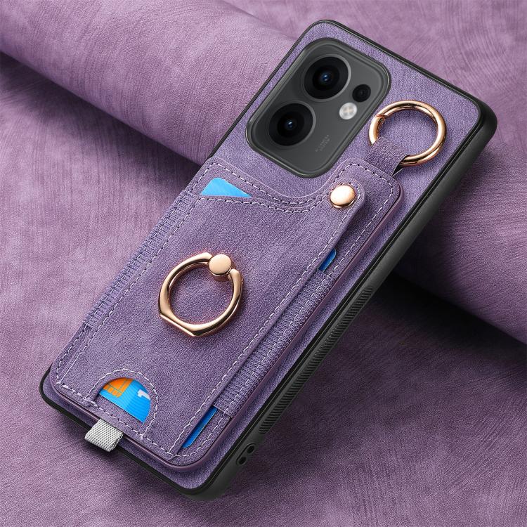 For OPPO Reno13 F Retro Skin-feel Ring Card Bag Phone Case with Hang Loop