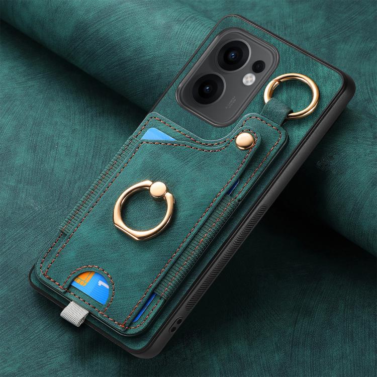 For OPPO Reno13 F Retro Skin-feel Ring Card Bag Phone Case with Hang Loop