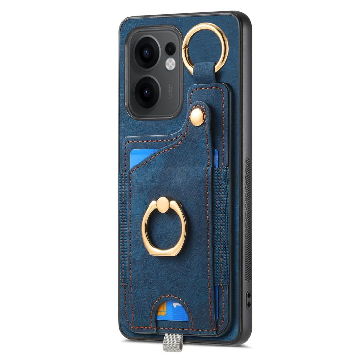 For OPPO Reno13 F Retro Skin-feel Ring Card Bag Phone Case with Hang Loop