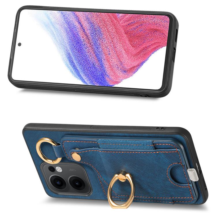 For OPPO Reno13 F Retro Skin-feel Ring Card Bag Phone Case with Hang Loop
