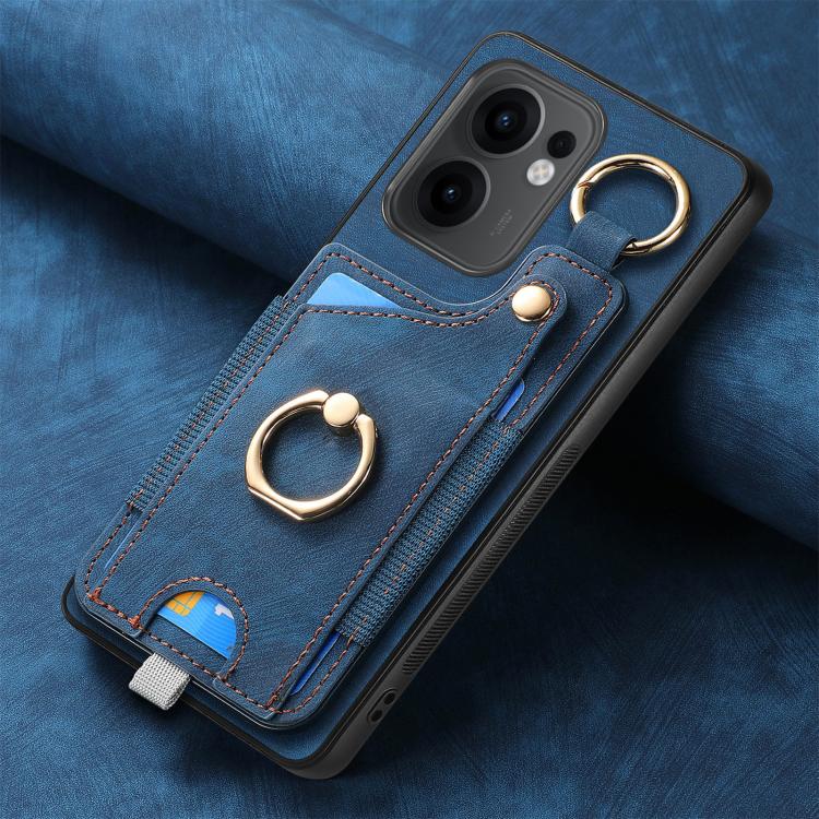 For OPPO Reno13 F Retro Skin-feel Ring Card Bag Phone Case with Hang Loop
