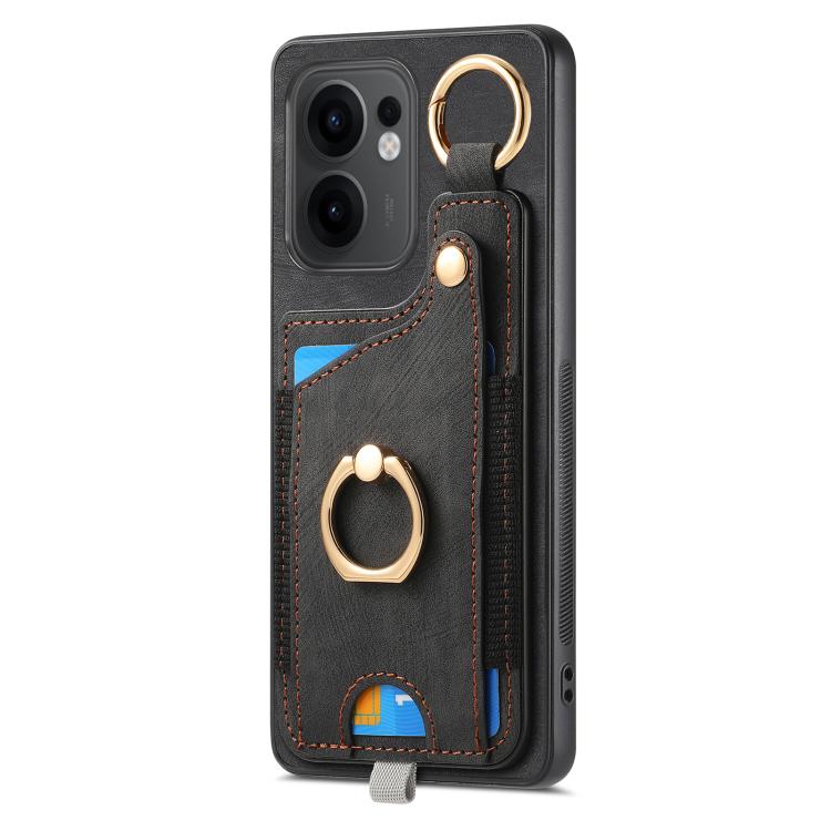 For OPPO Reno13 F Retro Skin-feel Ring Card Bag Phone Case with Hang Loop