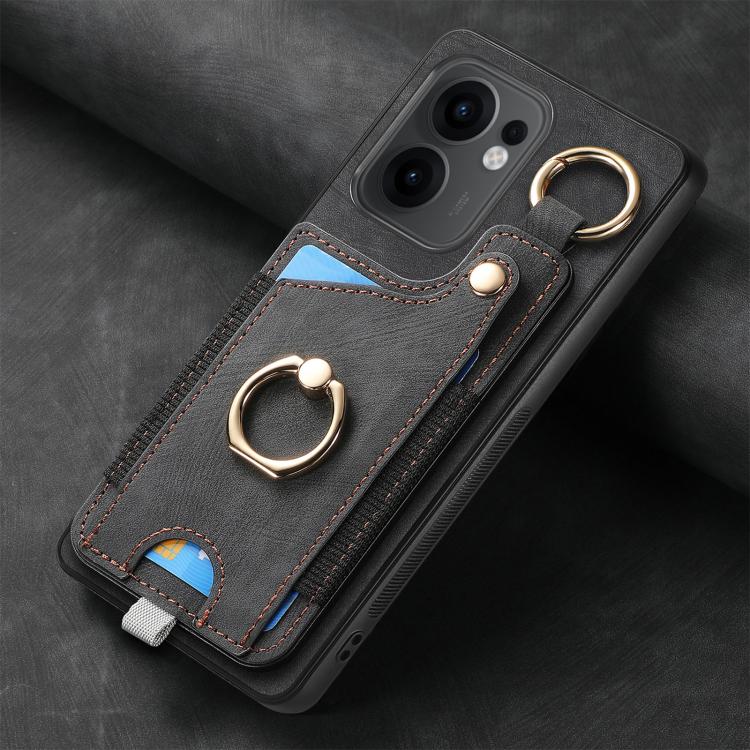 For OPPO Reno13 F Retro Skin-feel Ring Card Bag Phone Case with Hang Loop