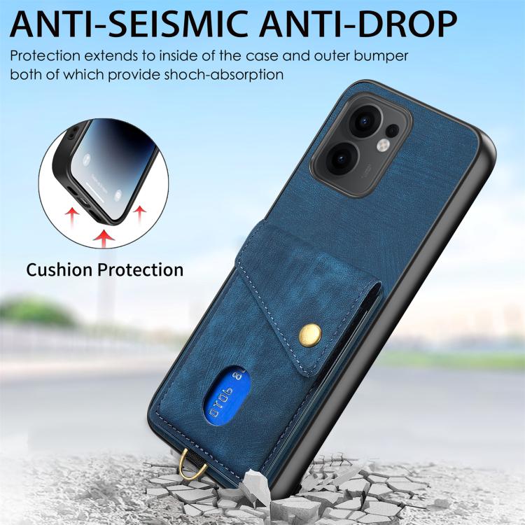 For OPPO Reno13 F Retro Card Wallet Fold Leather Phone Case with Strap