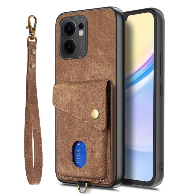 For OPPO Reno13 F Retro Card Wallet Fold Leather Phone Case with Strap