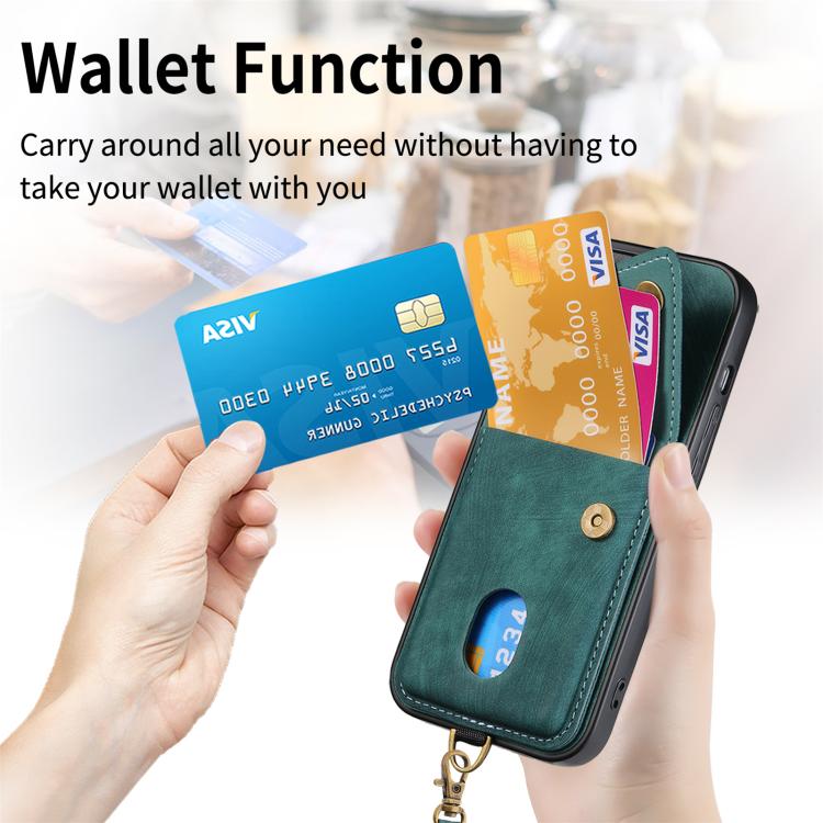 For OPPO Reno13 F Retro Card Wallet Fold Leather Phone Case with Strap