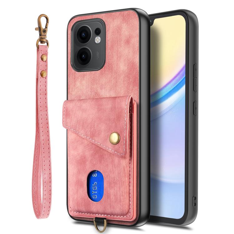 For OPPO Reno13 F Retro Card Wallet Fold Leather Phone Case with Strap
