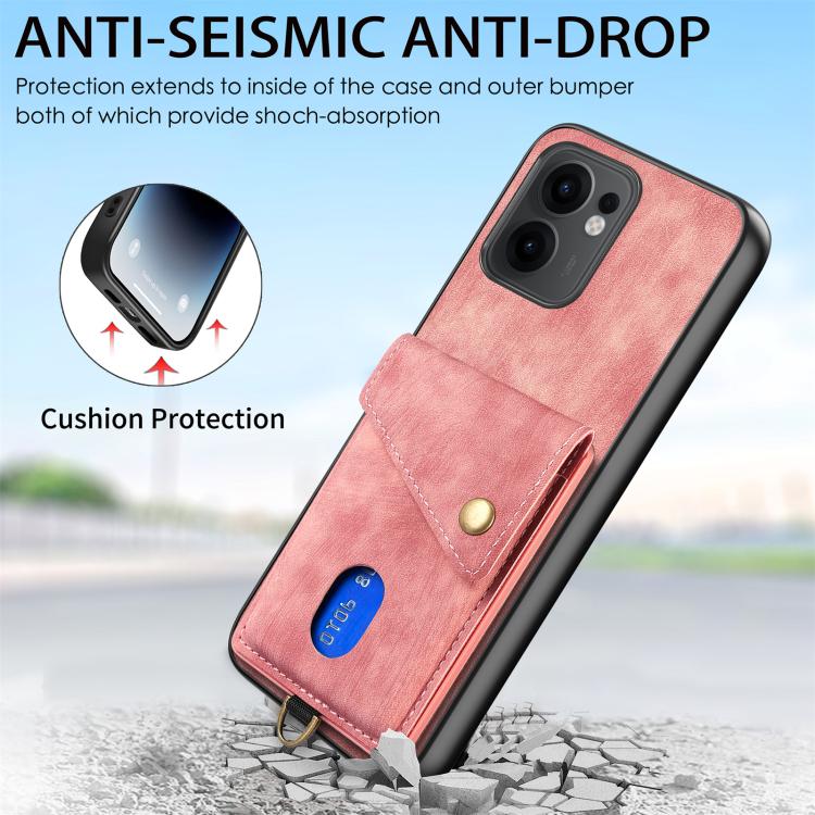 For OPPO Reno13 F Retro Card Wallet Fold Leather Phone Case with Strap