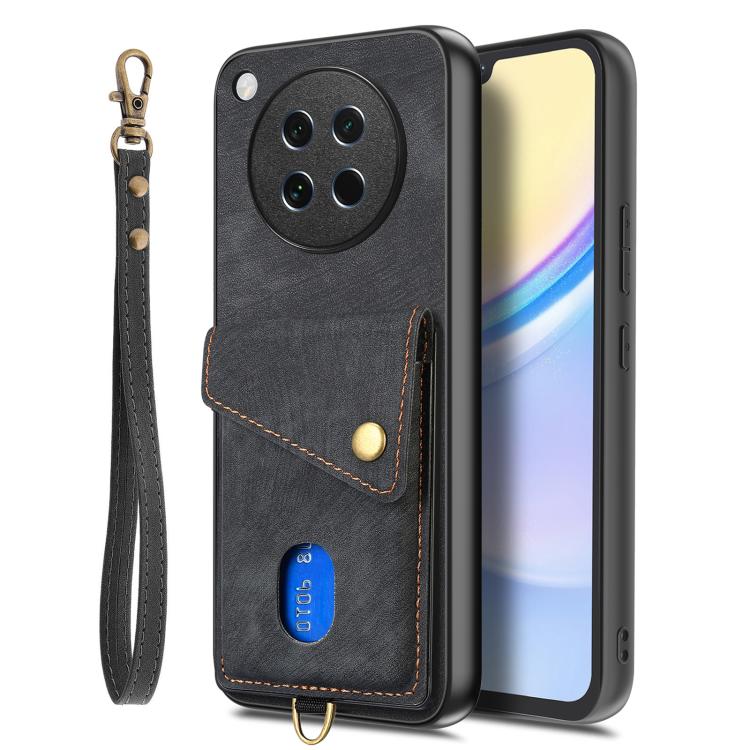 For OPPO Find X8s Retro Card Wallet Fold Leather Phone Case with Strap
