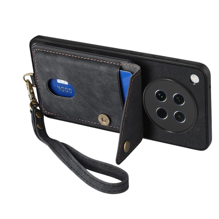 For OPPO Find X8s Retro Card Wallet Fold Leather Phone Case with Strap