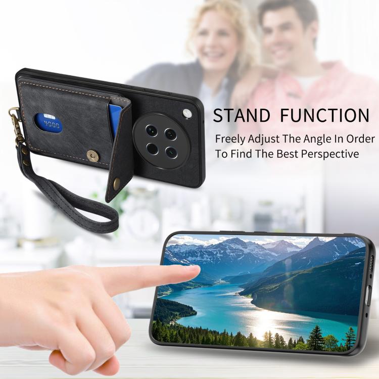 For OPPO Find X8s Retro Card Wallet Fold Leather Phone Case with Strap