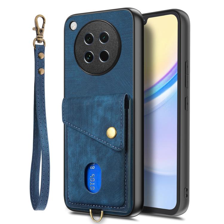 For OPPO Find X8s Retro Card Wallet Fold Leather Phone Case with Strap