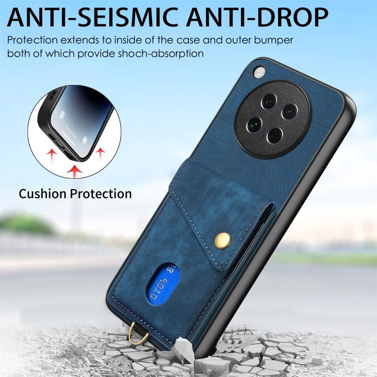 For OPPO Find X8s Retro Card Wallet Fold Leather Phone Case with Strap