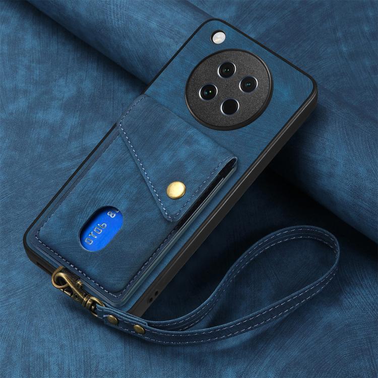 For OPPO Find X8s Retro Card Wallet Fold Leather Phone Case with Strap