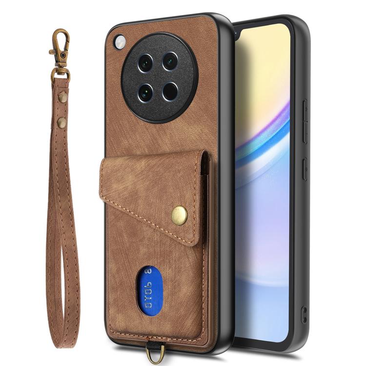 For OPPO Find X8s Retro Card Wallet Fold Leather Phone Case with Strap