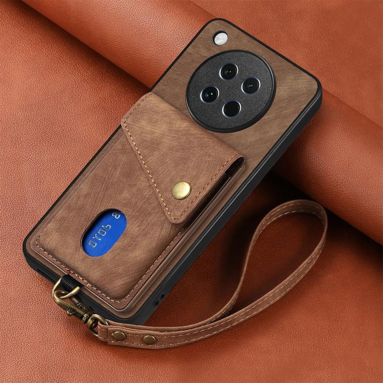 For OPPO Find X8s Retro Card Wallet Fold Leather Phone Case with Strap