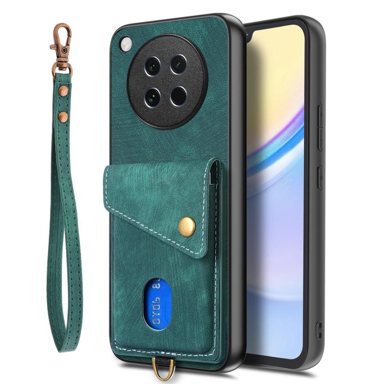 For OPPO Find X8s Retro Card Wallet Fold Leather Phone Case with Strap