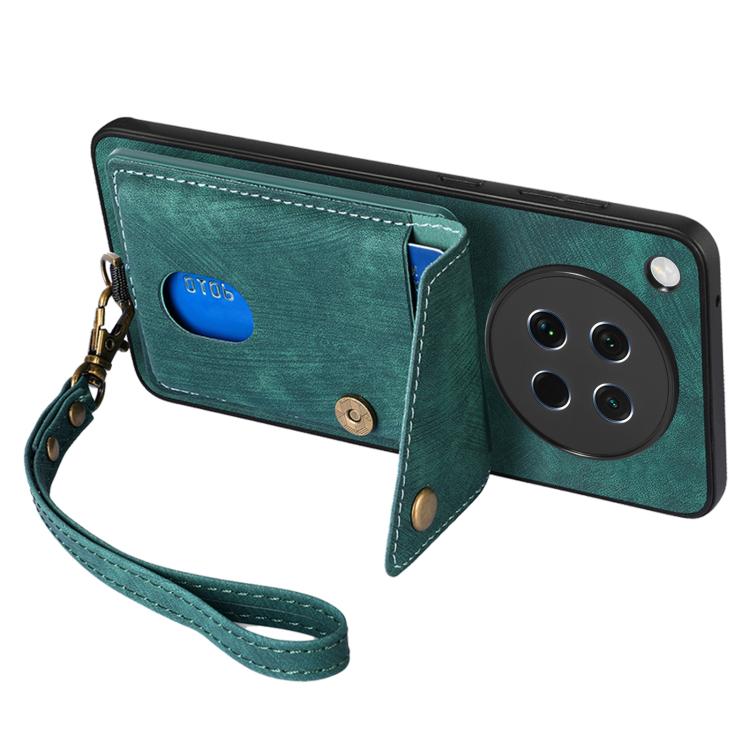For OPPO Find X8s Retro Card Wallet Fold Leather Phone Case with Strap
