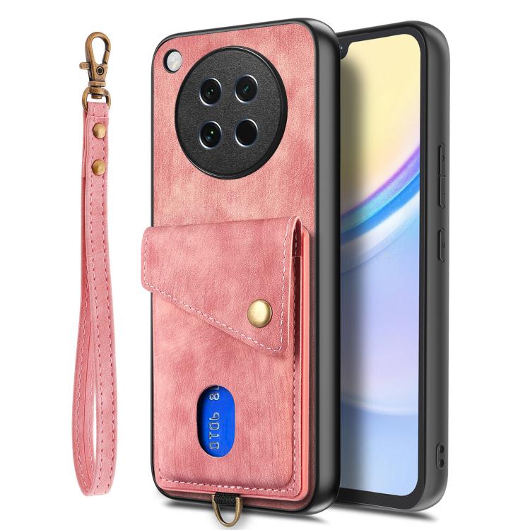 For OPPO Find X8s Retro Card Wallet Fold Leather Phone Case with Strap