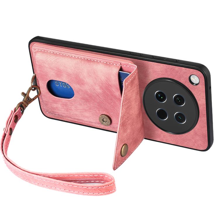 For OPPO Find X8s Retro Card Wallet Fold Leather Phone Case with Strap