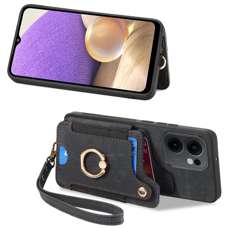 For OPPO Reno 13F Retro Skin-feel Ring Multi-card Wallet Phone Case