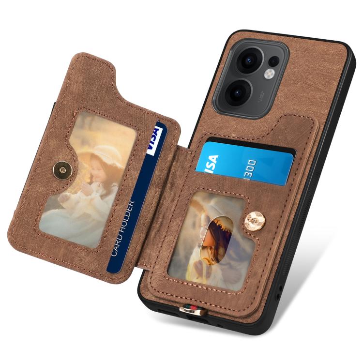 For OPPO Reno 13F Retro Skin-feel Ring Multi-card Wallet Phone Case