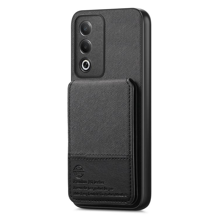 For OPPO A3X 4G Twill Fabric Leather Vertical Flip RFID Card Bag Phone Case