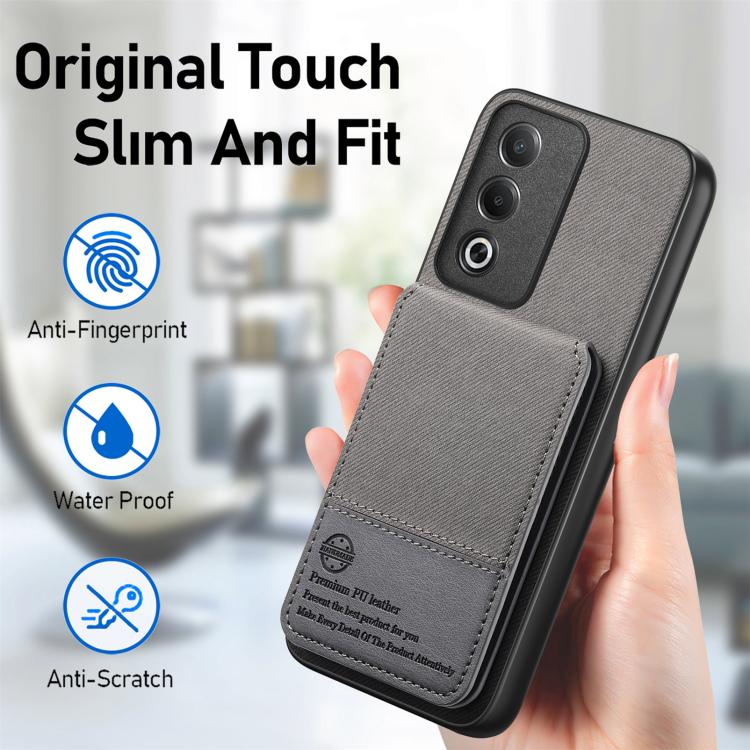 For OPPO A3X 4G Twill Fabric Leather Vertical Flip RFID Card Bag Phone Case