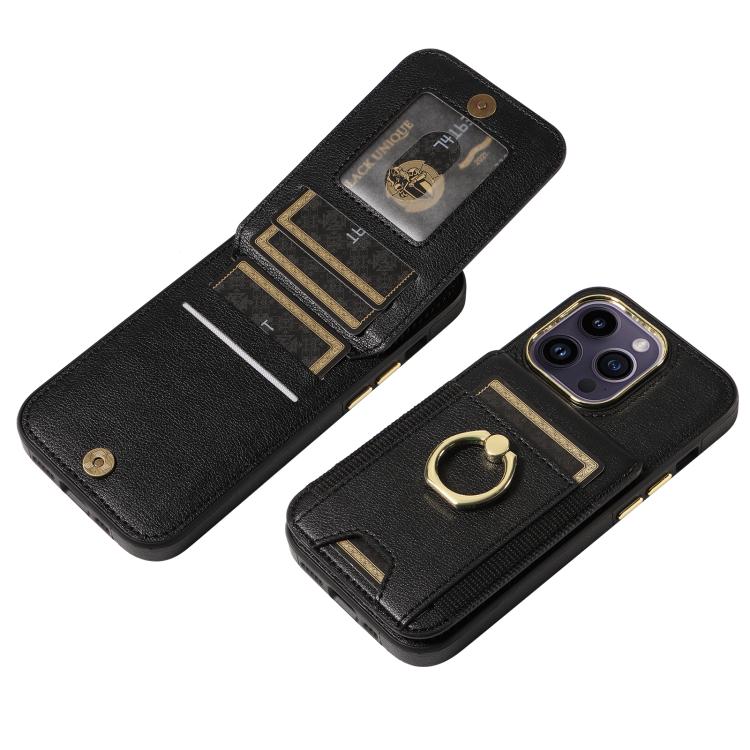 For iPhone 16 Pro Max Ring Multifunctional Vertical Flip Wallet Back Cover Leather Phone Case