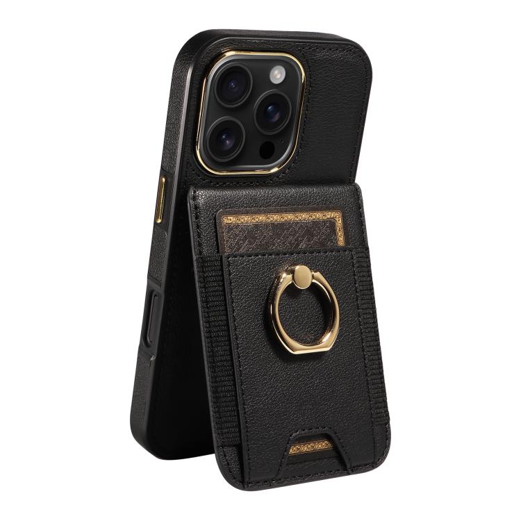For iPhone 16 Pro Ring Multifunctional Vertical Flip Wallet Back Cover Leather Phone Case