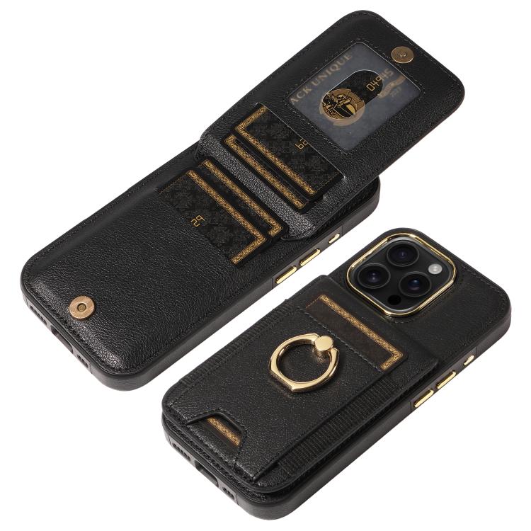 For iPhone 16 Pro Ring Multifunctional Vertical Flip Wallet Back Cover Leather Phone Case