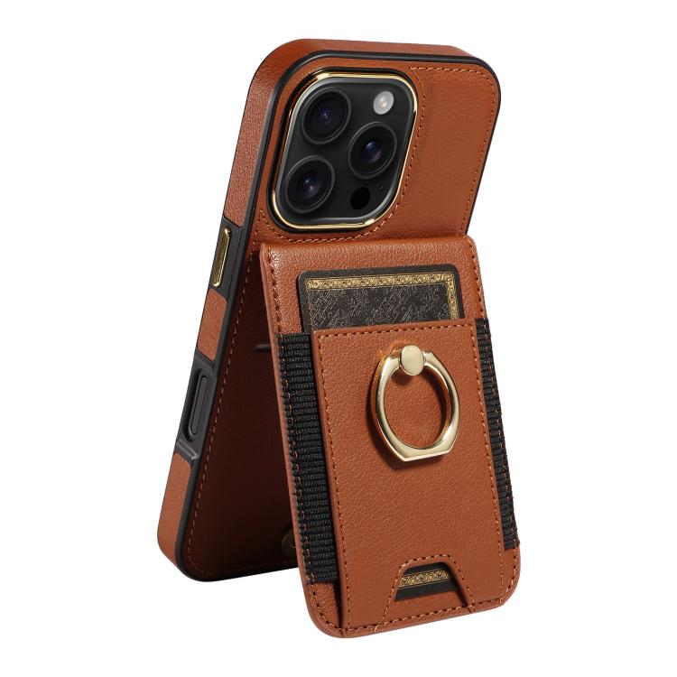 For iPhone 16 Pro Ring Multifunctional Vertical Flip Wallet Back Cover Leather Phone Case