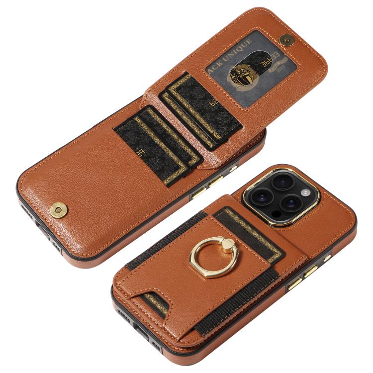 For iPhone 16 Pro Ring Multifunctional Vertical Flip Wallet Back Cover Leather Phone Case
