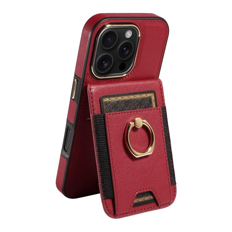 For iPhone 16 Pro Ring Multifunctional Vertical Flip Wallet Back Cover Leather Phone Case