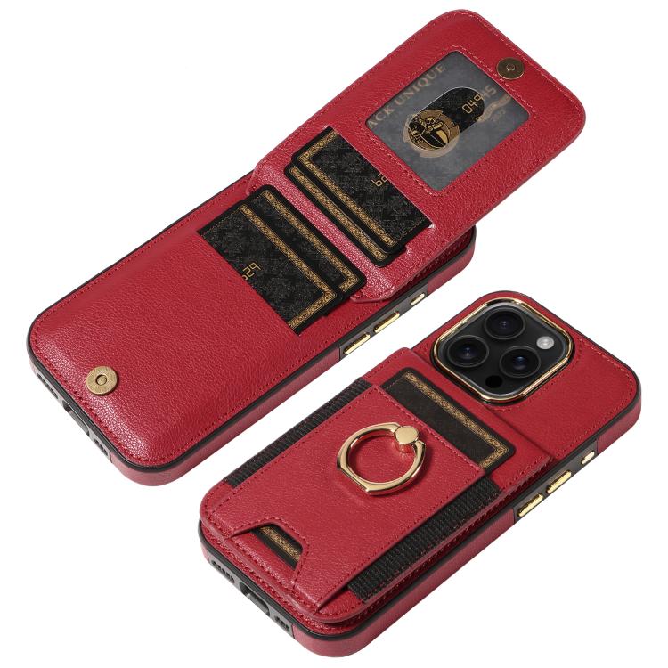 For iPhone 16 Pro Ring Multifunctional Vertical Flip Wallet Back Cover Leather Phone Case