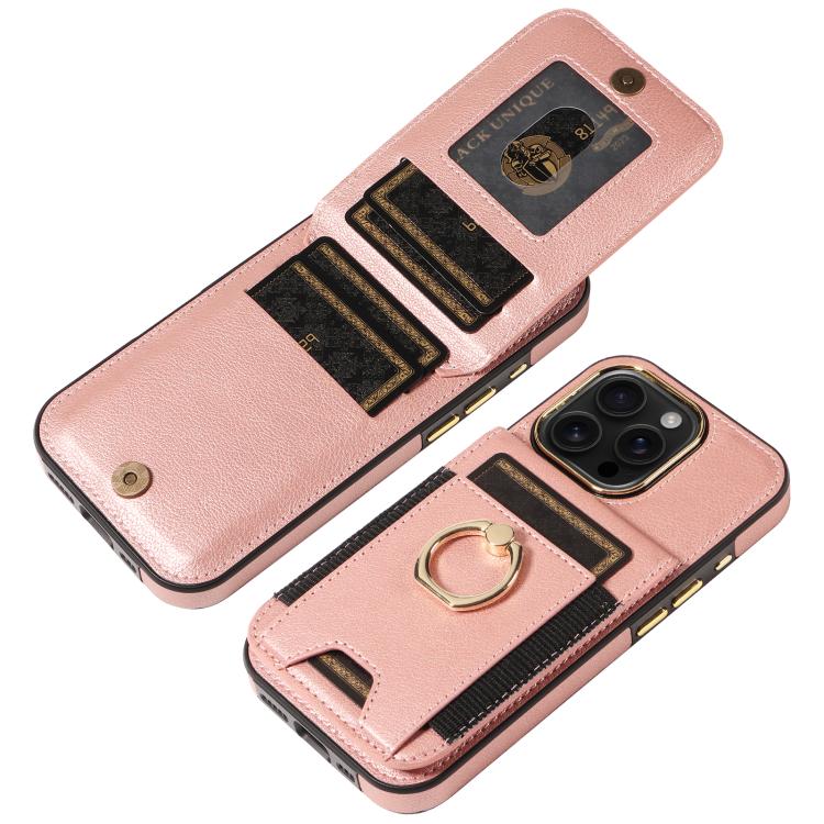 For iPhone 16 Pro Ring Multifunctional Vertical Flip Wallet Back Cover Leather Phone Case