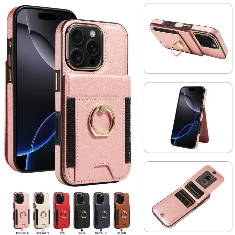 For iPhone 16 Pro Ring Multifunctional Vertical Flip Wallet Back Cover Leather Phone Case