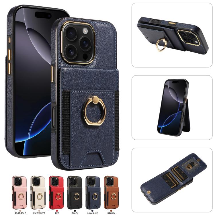 For iPhone 16 Pro Ring Multifunctional Vertical Flip Wallet Back Cover Leather Phone Case