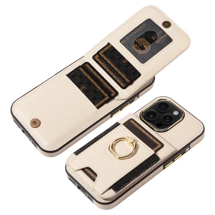 For iPhone 16 Pro Ring Multifunctional Vertical Flip Wallet Back Cover Leather Phone Case