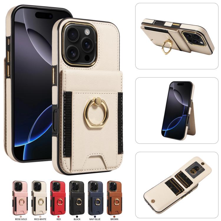 For iPhone 16 Pro Ring Multifunctional Vertical Flip Wallet Back Cover Leather Phone Case